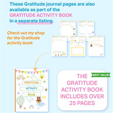 Kids Daily Gratitude Journal Printable Worksheets Mindfulness Etsy