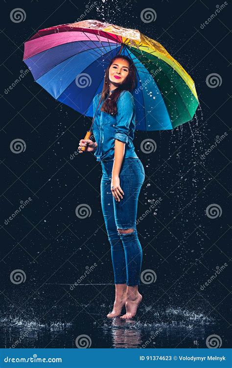 Young Beautiful Woman With An Umbrella Stock Image Image Of Background Pose 91374623