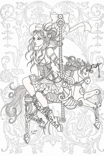 Coloring Pages Steampunk Adults Adult Carousel Deviantart