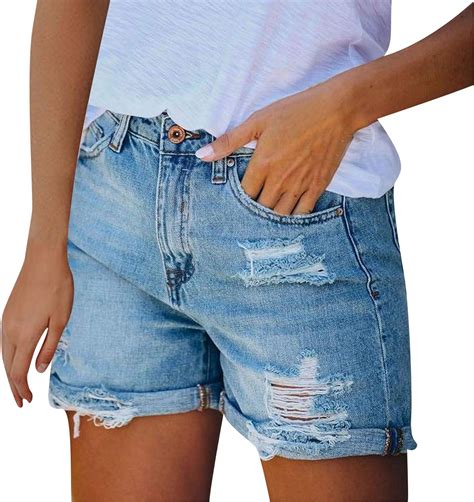 Eowo Ripped Denim Jean Shorts Womens Summer Stretchy Distressed Frayed