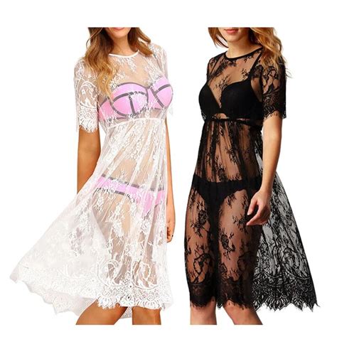 buy black sheer sexy beach cover up lace embroidered mesh cover ups short
