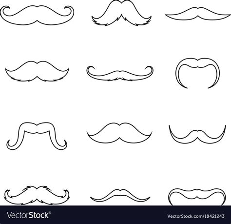 Mustache Outline Thin Art Set Royalty Free Vector Image