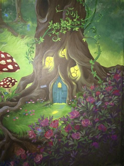 Enchanted Forest Bedroom Mural Fairy Tree House In Normal Light