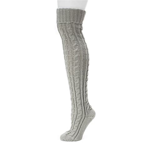 muk luks® women s cable knit over the knee socks soft grey shop comfy