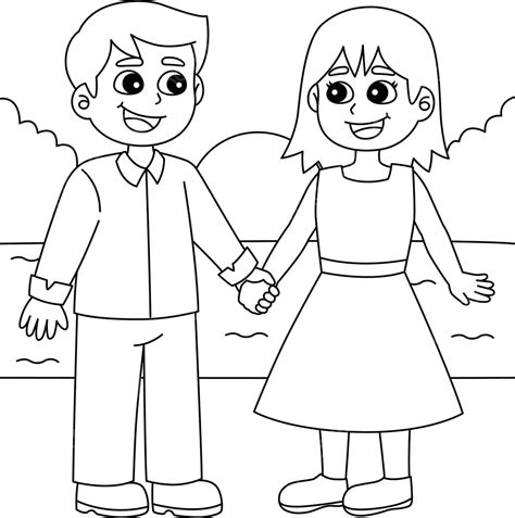 Coloring Page For Kids Sweet Couple On Valentines Day Vector Coloring