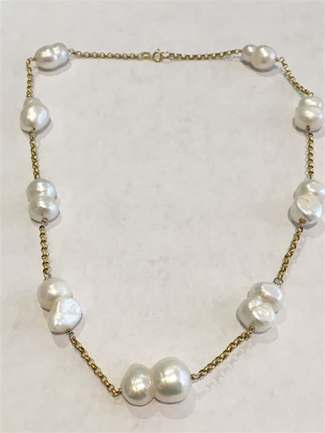 14k Yellow Gold Baroque Pearl Necklace Length 16 Tangible Investments