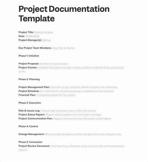 Project Documentation Template Word Projectdeveloper