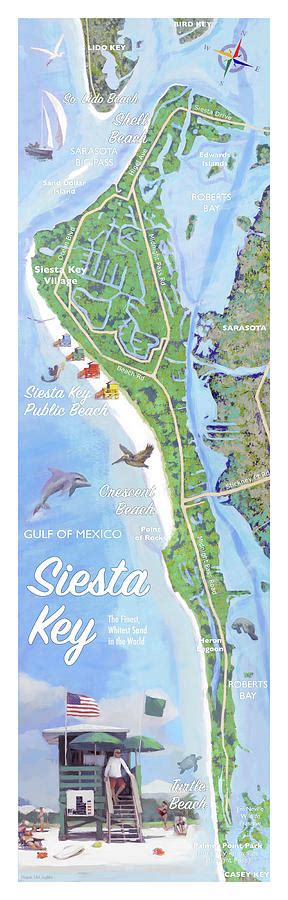 Siesta Key Illustrated Map With Green Lifeguard Station Painting By