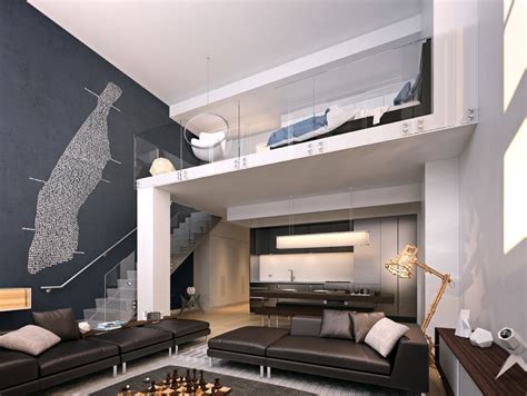 Urban Luxury Condominium Open Living Area With Sleeping Loft Glass