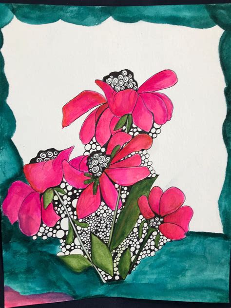 Whimsical Flower Art Beautiful Blooming Flowers Pink 8x10 Original