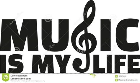 Music Is My Life With Clef Stock Vector Illustration Of Silhouette