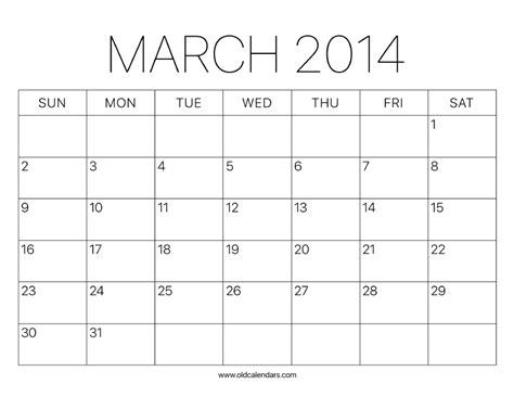 2014 Calendar March Printable Old Calendars