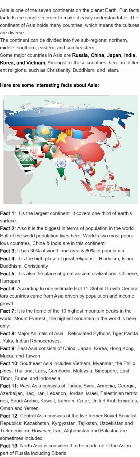 Facts On Asia For Kids Childhood Education Asia Asia Continent