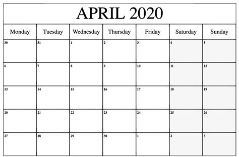 30 Best Free Printable April 2020 Calendars Onedesblog
