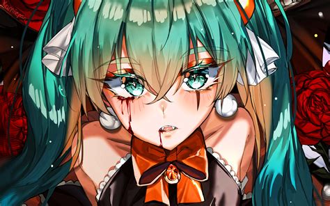 Download Wallpapers 4k Hatsune Miku Red Roses Vocaloid Characters