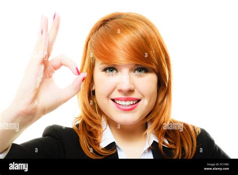 Business Woman Showing Ok Sign Stock Photo Alamy