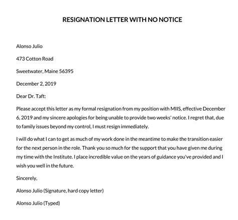 Resignation Letter Sample Personal Reasons Free Word Template