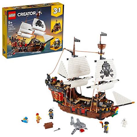 This awesome, detailed set features a pirate ship with moving sails, cannons and a cabin with opening roof and sides, 3 minifigures, buildable figures including a shark and a parrot, plus lots of other. LEGO Creator 3in1 Pirate Ship 31109 Toy Building Set for ...