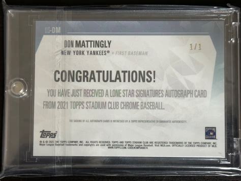 Topps Stadium Club Don Mattingly Lone Star Signatures Auto