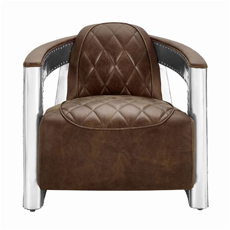 Riveted Leather Aviation Arm Chair In Barrel Brown