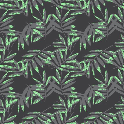 Grey Tropical Botanical Leaf Seamless Pattern Background Stock Vector