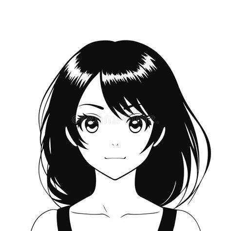 Young Woman Girl With Big Eyes Anime Cartoon Character Black And