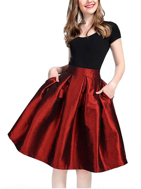 Calsunbaby Midi Bubble Skirt With Pockets A Line Skirt For Women High