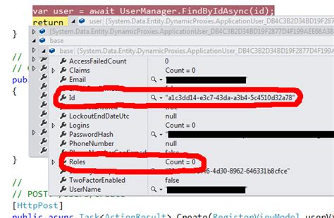 Asp Net Identity Usermanager Findbyidasyc Not Returning Roles