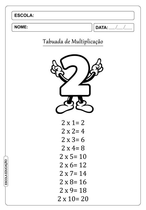Tabuada De Multiplicação Para Imprimir Escola Educação