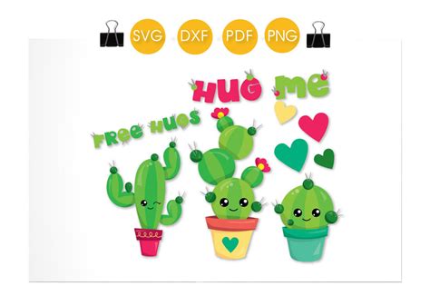 Hug Me Cactus SVG PNG EPS DXF Cut File By PrettyCuttables