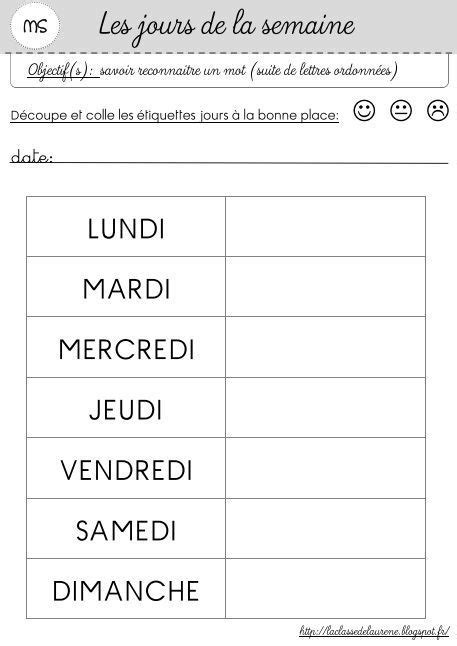 Les Jours De La Semaine Preschool Art Activities Kindergarten Math