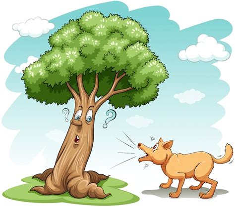 Free Vector Dog Barking The Tree
