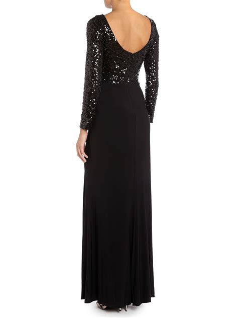 Lauren By Ralph Lauren Oleanne Long Sleeve Sequin Gown In Black Lyst