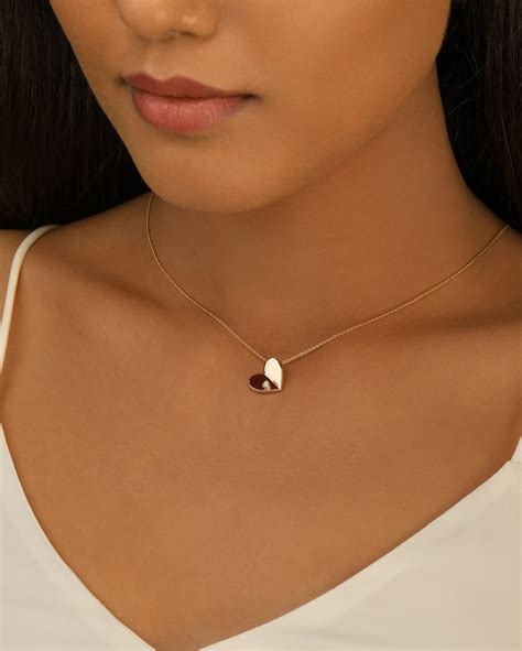 Tilted Heart Diamond Necklace 14k Gold Plated Delicate Etsy