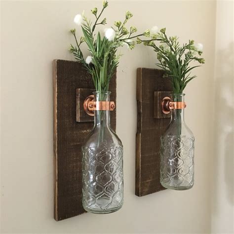 Wall Sconce Set Of Two Hanging Flower Vases Rustic Wall