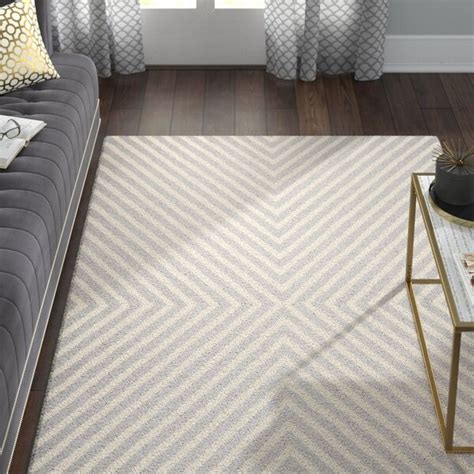 Willa Arlo Interiors Ordingen Striped Wool Silver Ivory Area Rug