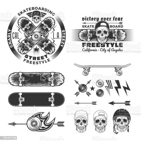 Set Lambang Skateboard Ilustrasi Stok Unduh Gambar Sekarang Papan