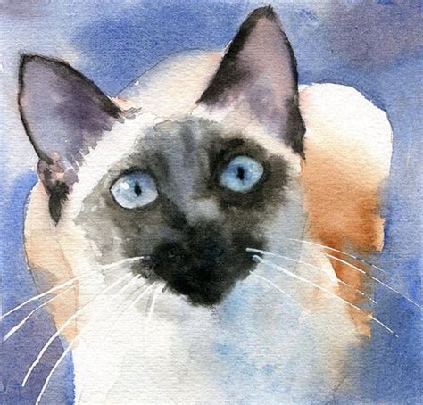 Siamese Cat Art Original Watercolor Painting