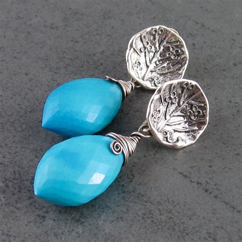 Turquoise Earrings In Sterling Silver Handmade Minimalist Etsy