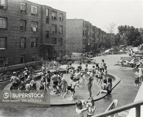 Vintage Photograph Children Playing In Swimming Pool At Mulford