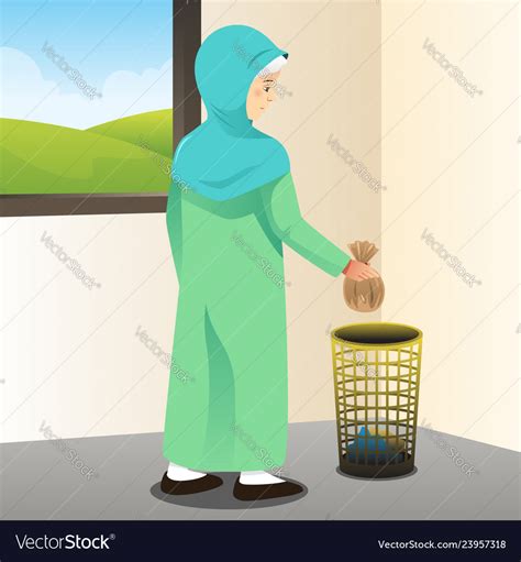 Muslim Woman Throwing Away Trash Royalty Free Vector Image
