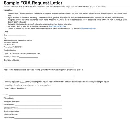 Share with email, opens mail client. Sample FOIA Request Letter — FBI