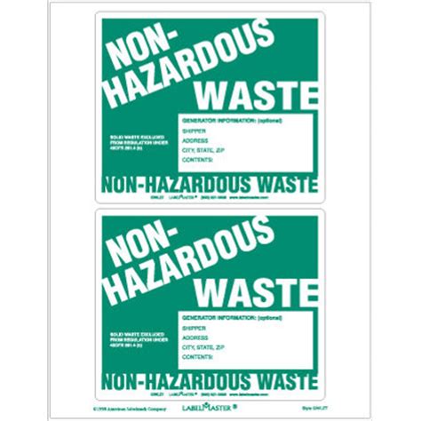 Non Hazardous Waste Label Labels Design Ideas