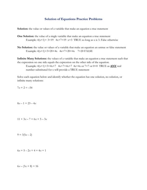 Solution Of Equations Practice Problems