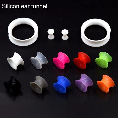 20pcs Silicone Flexible Thin Ear Flesh Tunnel Plugs Piercing Hollow