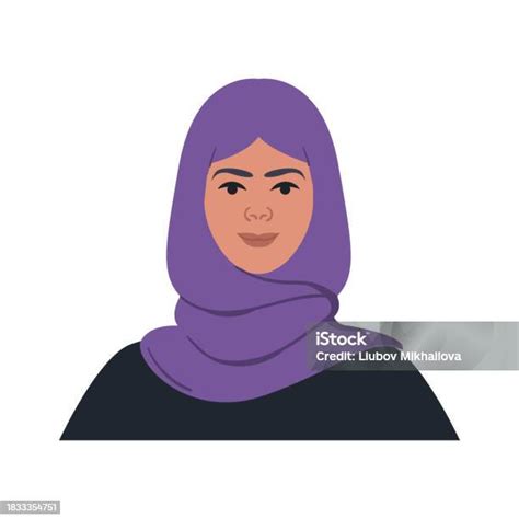 Portrait Of A Young Arab Woman In A Hijab The Avatar Of A Muslim Girl Stock Illustration