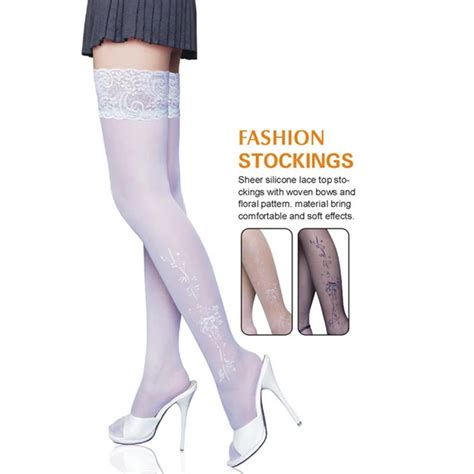 Sexy Woman Fashion Lace Top Thigh Highs Stocking Woven Bows Floral Anti Static Ultrathin High
