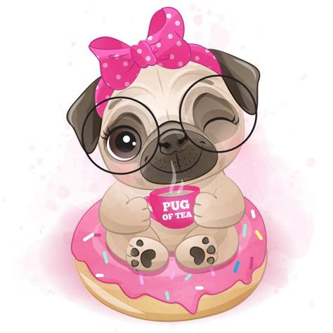 Premium Vector Cute Little Pug Sitting In The Donut Baby Animal