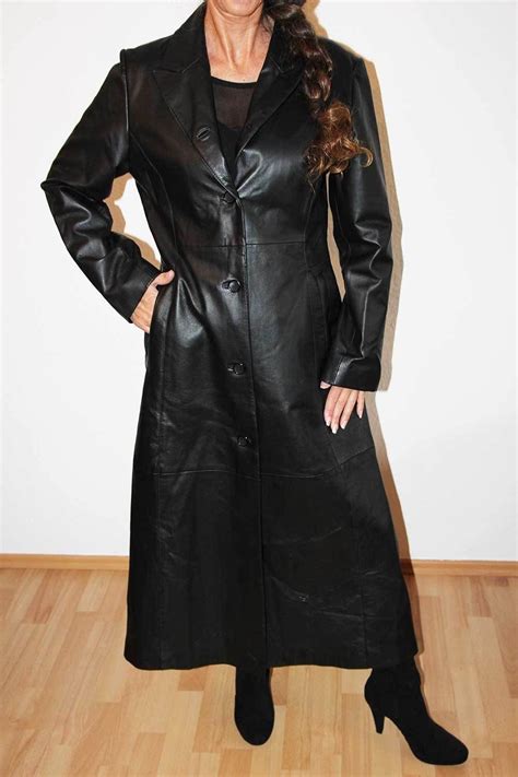 Matrix Ledermantel Gr 40 Schwarz Echtleder Bodenlang Top Zustand Ebay Long Leather Coat Long