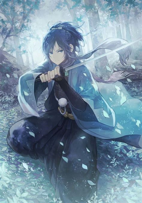 Anime Boy With Lond Blue Hair Sword And Kimono Anime Artwork Anime Anime Ninja